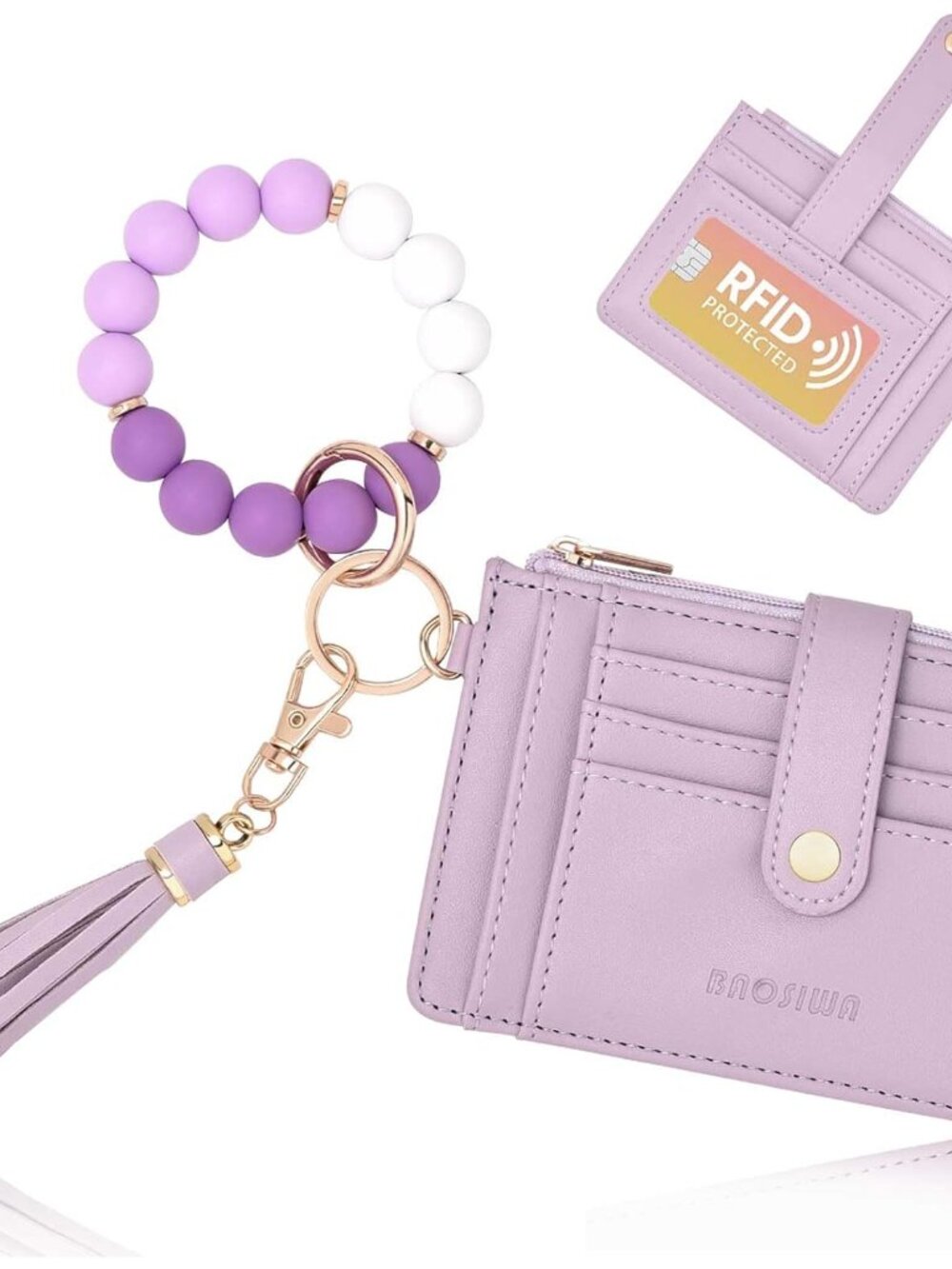 Silicone Bracelet Keychain Wallet for Women Wristlet Card Holder Slim RFID Walle